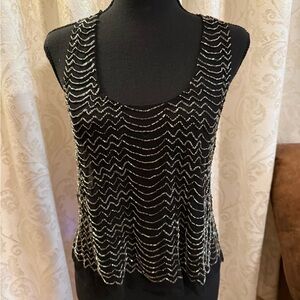 Black Women's Tank Top with Silver Zigzag Design